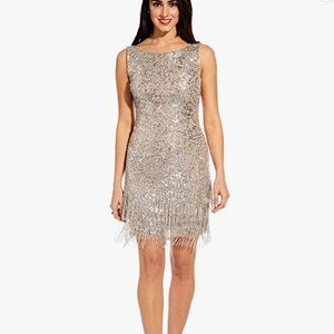 Adrianna Papell Sequin Beaded Fringe Short Mini Dress